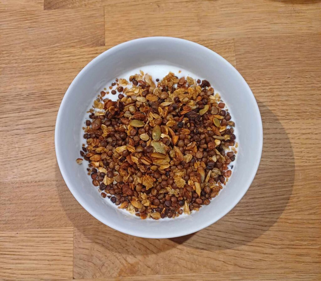 honningristet granola musli med linser