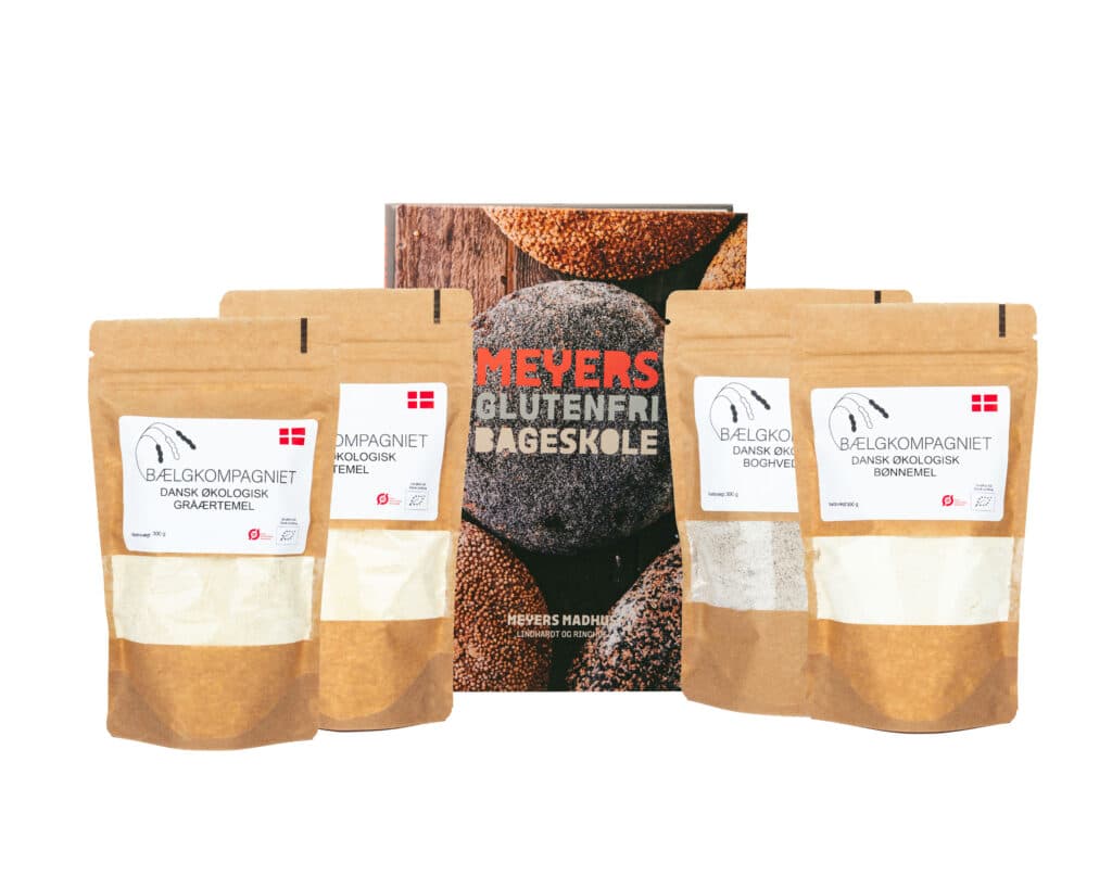 Meyers Glutenfri Bageskole med dansk økologisk bønnemel, ærtemel og boghvedemel fra Bælgkompagniet